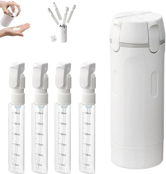 HISKI 4 in 1 Travel Bottles for Toiletries,Portable Travel Toiletries Bottle Set, Portable Containers for Shampoo Lotion Conditioner Cream Transparent with Scale and Label (White)
