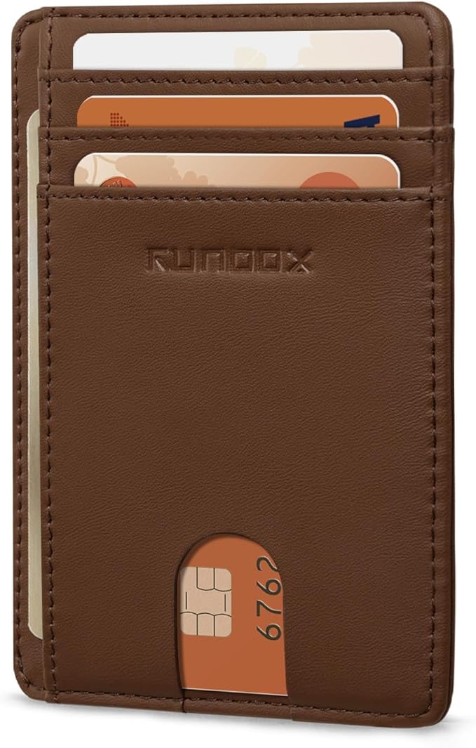 RUNBOX Slim Minimalist Front Pocket RFID Blocking Leather Wallets for Men and Women Card Holder Wallets Gifts for men