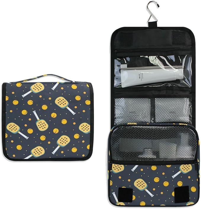 Hanging Travel Toiletry Bag Kit Boys Makeup Case Cosmetics Organizer for Men Women (Pickleball Game Seamless)