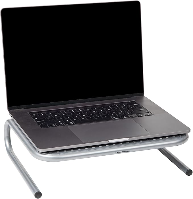 Mind Reader Monitor Stand, Ventilated Laptop Riser, Desktop Organizer, Metal, 14.5"L x 11.25"W x 4.25"H, Set of 2, Silver