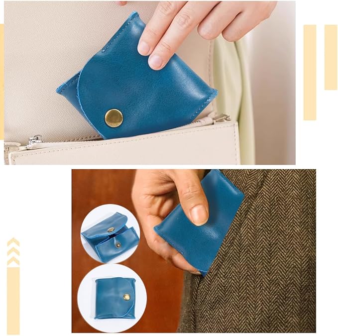 Rustic Genuine Leather Coin Purse Snap Closure Squeeze Pouch Retro Handmade Cowhide Leather Change Holder Wallet for Men Women Coins Jewelry Earphones Money Organizer(Dark Blue)