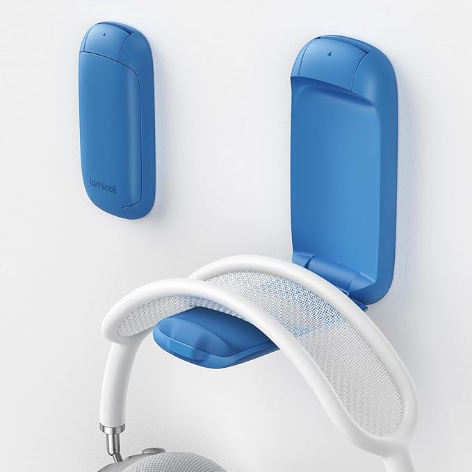 Lamicall Headphone Stand, Sticky Headset Holder - Foldable Headphone Holder Hook Mount, Adhesive Headset Hanger Clip Under Desk, Earphone Clamp for Airpods Max, HyperX, Sennheiser, Blue