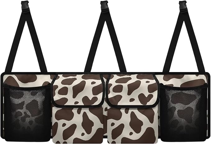 Brown Cow Print Car Trunk Organizer,Super Capacity Backseat Trunk Organizer with 4 Pocekt,Backseat Hanging Car Storage Bag Foldable Cargo Storage Fit for Van,SUVs