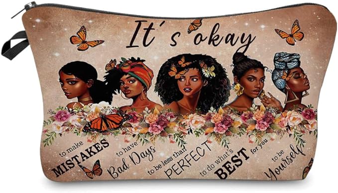 Black Girl Makeup Bag – Inspirational Cosmetic Bag for Black Women, Melanin Beauty Travel Pouch, Self Love Gift for Women, Natural Hair African American Cosmetic Bag