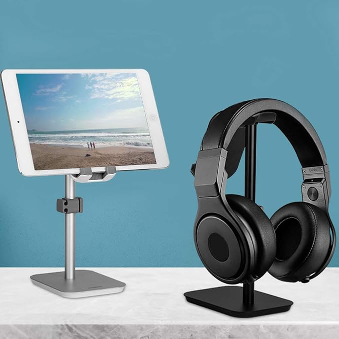 Aluminum Alloy Headphone Stand Earphone Holder Compatible with Kindle eBook Reader Up to 11 Inch, Desktop Dock (Silver)