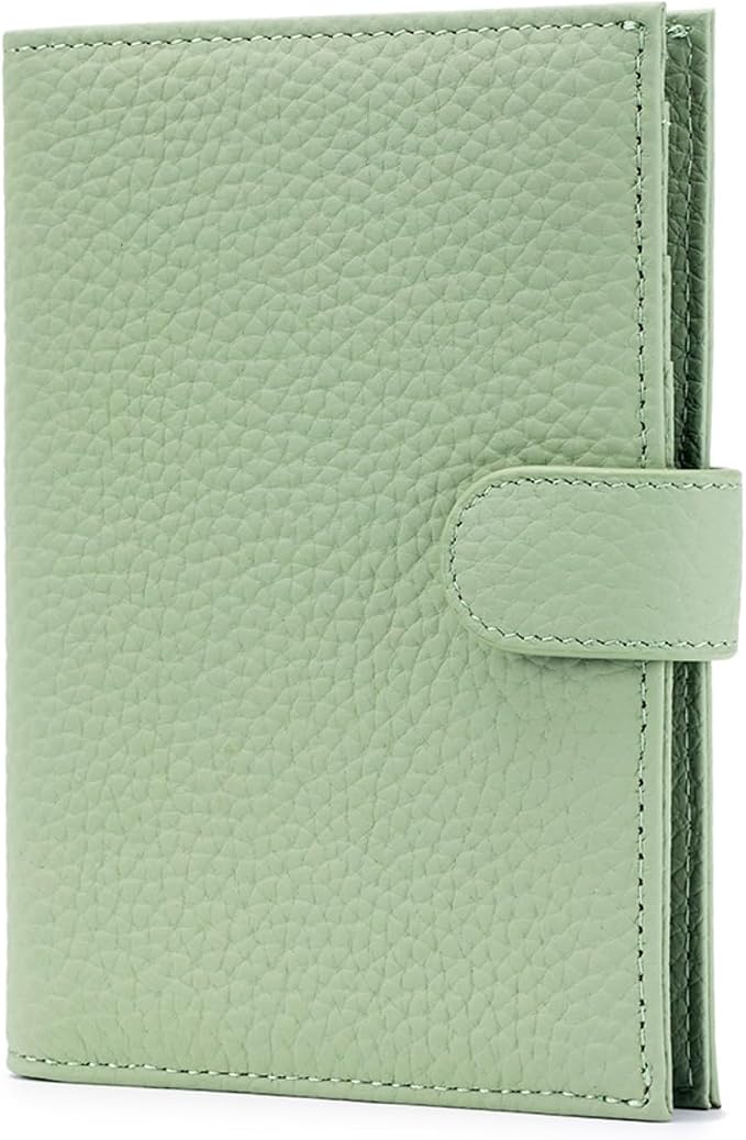 Genuine Leather RFID Passport Holder, Ultra-Thin Passport Book Holder with Cash Compartment and Zipped Coin Pocket, Passport Holder Suitable for International Travel(Light Green)