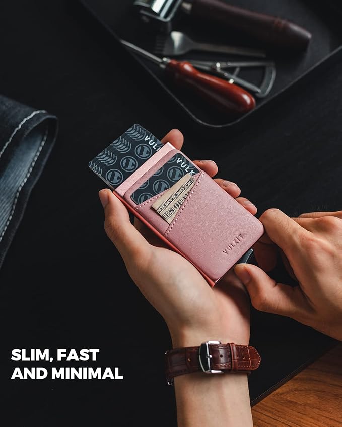 VULKIT Cardholder Wallet for Men Metal Wallets with RFID Blocking Layer Slim Minimalist Aluminum Wallet with Pop up Quick Card Access Business Card Holder, Holds up to 7 Cards