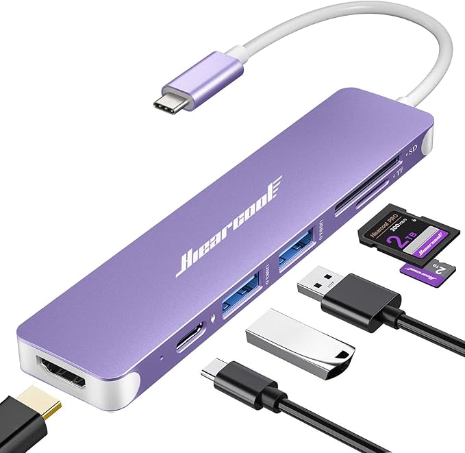Hiearcool USB C Hub, 7-in-1 Multi-Port Adapter, USB-C to 4K HDMI Splitter Type C Dock Dongle with 100W Power Delivery SD/TF Card Reader Compatible for MacBook Pro/Air and More Type USBC Devices