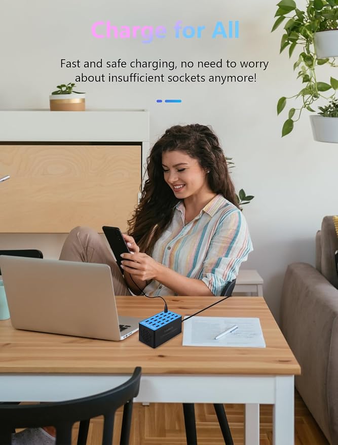 USB Charging Station,100W 20-Port Multi Smart Safety Fast Charger Station for Phone Tablet Watch Headphone PS, Compact Desktop Charger Home Office Travel