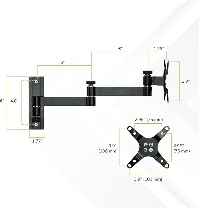 Mount-It! Full Motion Computer Monitor Wall Mount ??Adjustable Arm for Home Office, Gaming, Workstations ??Fits 19??2??Screens, VESA 75x75 & 100x100, Tilt Swivel Rotate, 33 lb, Single Stud Install
