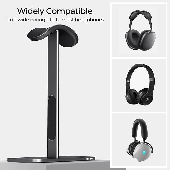 Headphone Stand for Airpods Max with Sleep Mode Aluminum Headphone Holder with Anti-Slip Base & Protective Leather Pad for Home/Game Room/Shop Headphone Storage/Display (Dark Grey)