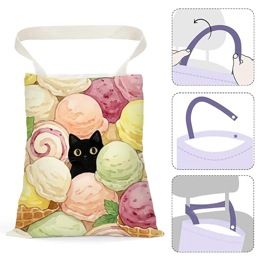 Black Cat Car Trash Bag, Icecream Car Trash Bag Hanging,Icecream Accessories, Summer Decor Waterproof Cars Back Seat Hanging Organizer Garbage Can for Vehicle Travelling Camping