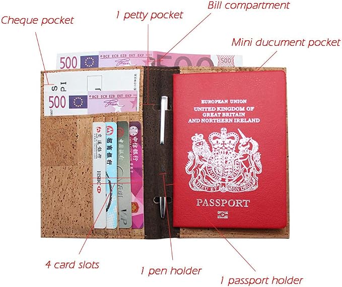 boshiho Passport Holder Wallet Cover RFID Blocking Vegan Cork Passport Case Travel Must Haves for Men Women (02-Cork)