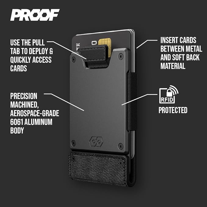 PROOF Wallet | Slim Minimalist Wallets for Men | Leather & Metal | RFID Wallet | Front/Back Pocket | Gift Box | Veteran Owned