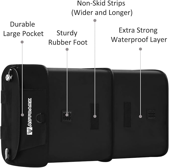 AUTOARK Multipurpose Car Trunk Organizer with Foldable Cover and Straps,Non-Slip Waterproof Bottom,Durable Collapsible Adjustable Compartments Cargo Storage,Black,AK-102