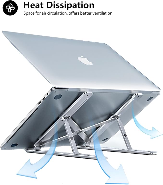 Portable Laptop Stand BEIFOER Foldable Laptop Stands for Desk, Adjustable Aluminum+Silicone Ergonomic Travel Laptop Riser, Ventilated Cooling MacBook Stand for All 10-18'' Notebook, Sliver
