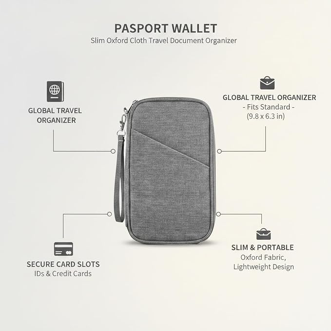 Passport Wallet, Slim Oxford Cloth Travel Document Organizer with Card Slots for Airport Check-in (1 PC)