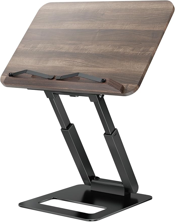 Tounee Telescopic Book Holder - Adjustable Height Cookbook Stand with Elastic Page Clips (Black)