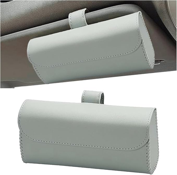 smilfuy Magnetic Leather Sunglasses Case for Car Visor Clip - Sunglasses Holder Clip for Car Sun Visor - Eyeglass Hanger Mounter Storage Box Auto Glasses Clip Holder Organizer Protective Box (Gray)