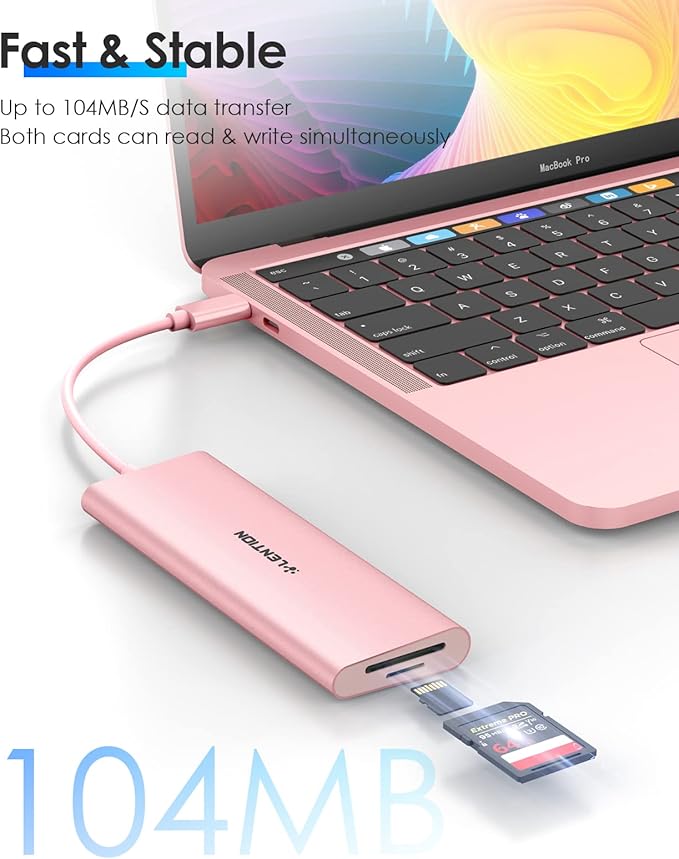 LENTION 7-in-1 USB C Multiport Hub with 4K HDMI, 100W PD, 3 USB 3.0 Ports, SD/MicroSD Card Reader Compatible MacBook Pro/Air 2016-2025 Stable Driver Adapter (CB-C36B, Rose Gold)