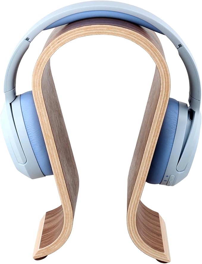 QWORK Wood Headphone Stand - Headset Holder, Arch Bridge Design - Universal Compatibility, Ear Headphones Hanger Holder, Stylish Desk Headset Holder for Headphones, Cables, Game Pads, QS32269