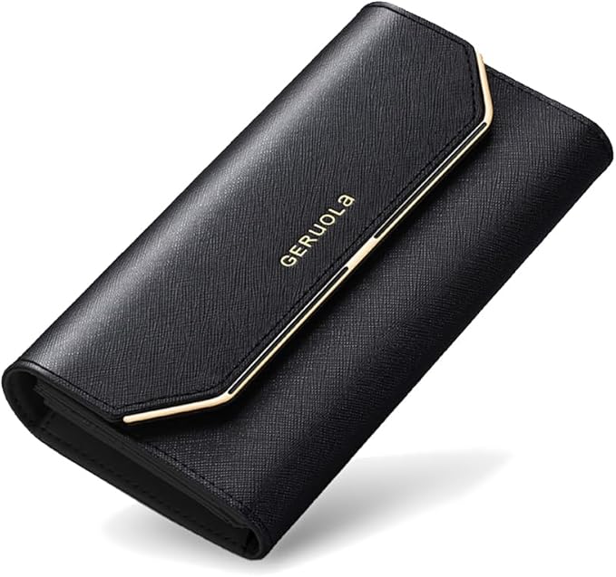 PORRASSO Wallet Women's Leather Purse Card Holder Organizer RFID Blocking Ladies Long Wallet Coin Purse Black