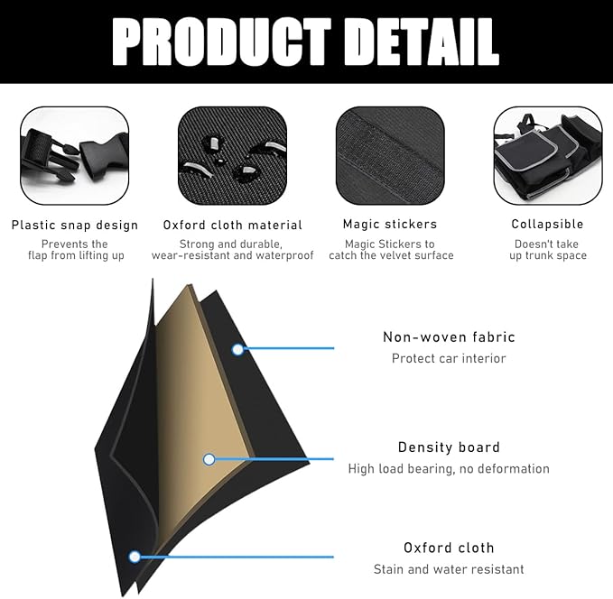 Yourkar Car Trunk Organizer, Oxford Backseat Storage Bag with 4 Pockets, Waterproof Adjustable Large Capacity Hanging Collapsible Bag for Most Vehicles, Universal Car Accessories