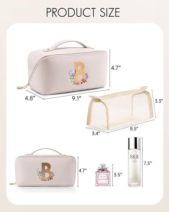 VLANDO Mothers Day Gift for Mom,Graduation Gifts Personalized Makeup Organizer Cosmetic Bag,Travel Essential Birthday Gifts for Friends Daughter(Letter B)