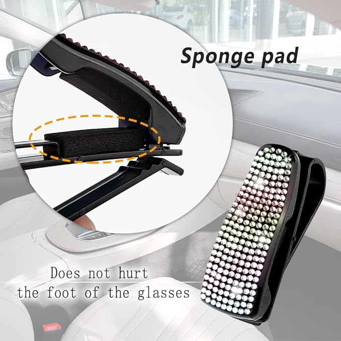 Set of 2 Bling Rhinestone Car Sun Visor Glasses Holders with Anti-Scratch Sponge,Car Decoration for Women Girls,Ticket Card Clip Visor Organizer,Universal Rhinestone Auto Accessories (Colorful)