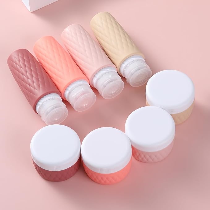 kuangre 8 Pack Travel Bottles for Toiletries - 3 OZ / 90 ML, | Leak Proof Silicone Containers with Clear Bag, Travel Size Toiletries for Lotions, Creams, Foundation, Shampoo, body wash and More |