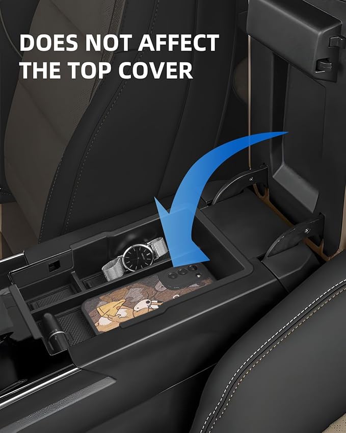 2PCS Center Console Organizer for Chevy Equinox 2026 2025 Armrest Insert Storage Tray with Non-Slip Rubber Mat Chevy Equinox Organiser Accessories-Black(Not for Equinox EV)
