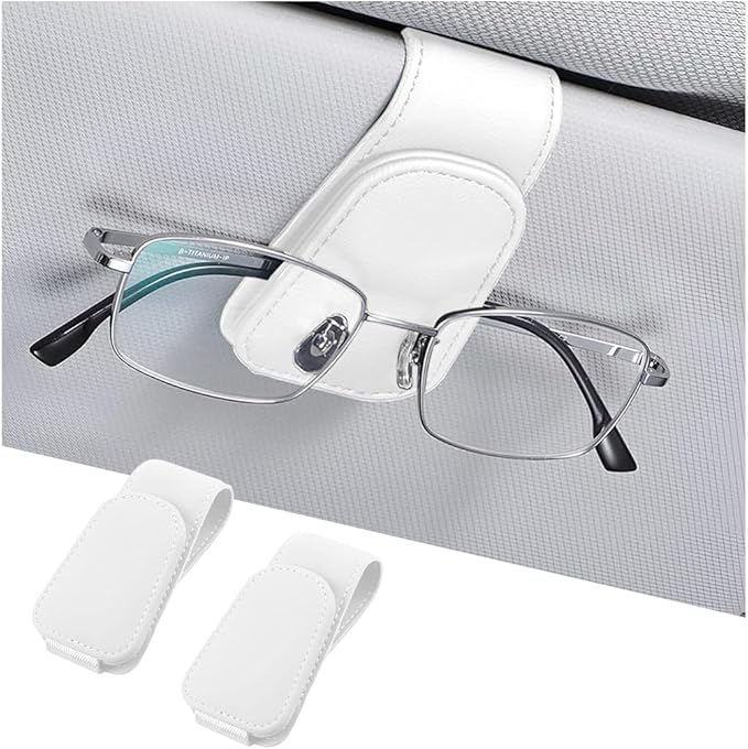 AICEL Sunglasses Holders for Car Sun Visor, Leather Eyeglasses Hanger Mounter, Magnetic Glasses Holder and Ticket Card Clip, Auto Interior Accessories Universal for SUV Pickup Truck