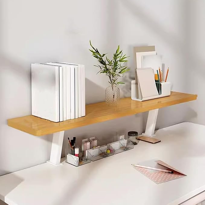 Clamp on Desk Organizer Shelf, Clamp on Desk Shelf, Desk Extension Shelf, Floating Desk Shelf, Clamp on Base, Adjustable Desk Extender Side Table, Desktop Storage Shelf(Walnut,80cm/31.5")