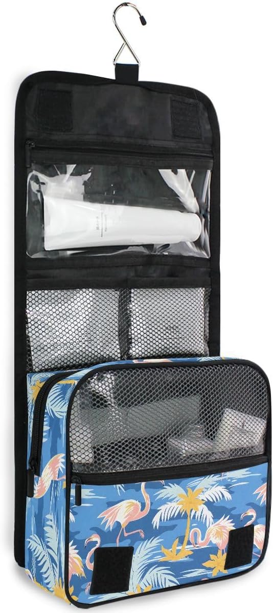 Hanging Travel Toiletry Bag Flamingos Palm Trees Kit Makeup Case Cosmetics Organizer for Men Women