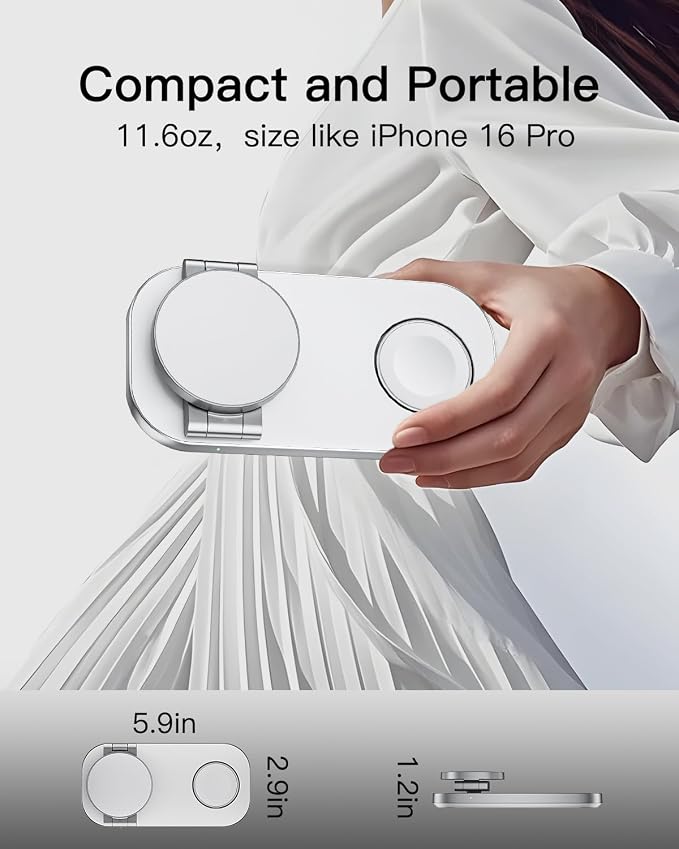 Keepro 3-in-1 Charging Station for Apple Device, Foldable Magnetic Wireless Fast Charger Stand Compatible with MagSafe for iPhone 17e/17/16/15/14/13/12/Air Series, Apple Watch & AirPods-White