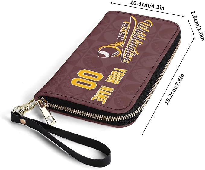 Custom Sports Team Zip Organizer Wallet-Personalized PU Leather Wallet with Name Number,Multi-Card Slots,Wrist Strap,Fan Gift for Men Women.