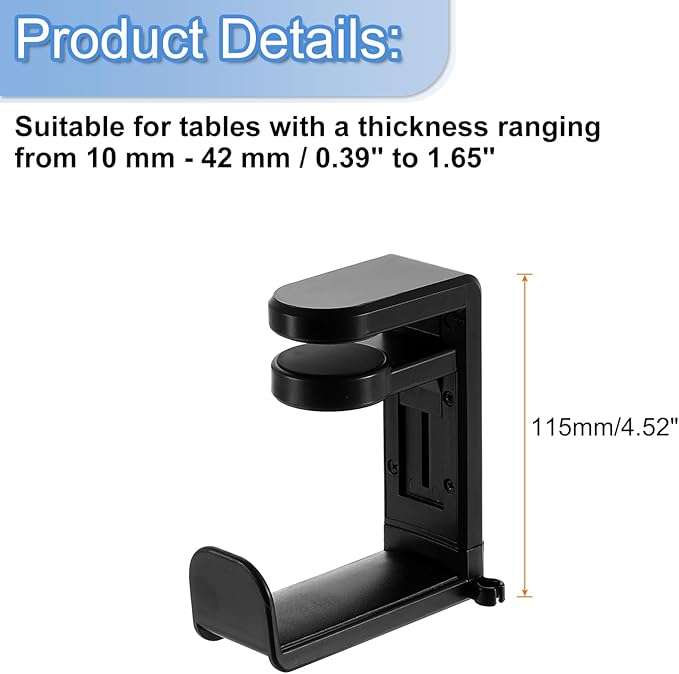 HARFINGTON Headphone Stand Holder 360 Degree Adjustable Clamp Desk Hook Clamp 0.39"-1.65" Clamping Range PC Gaming Headset Stand for Headphone Earphone, Black