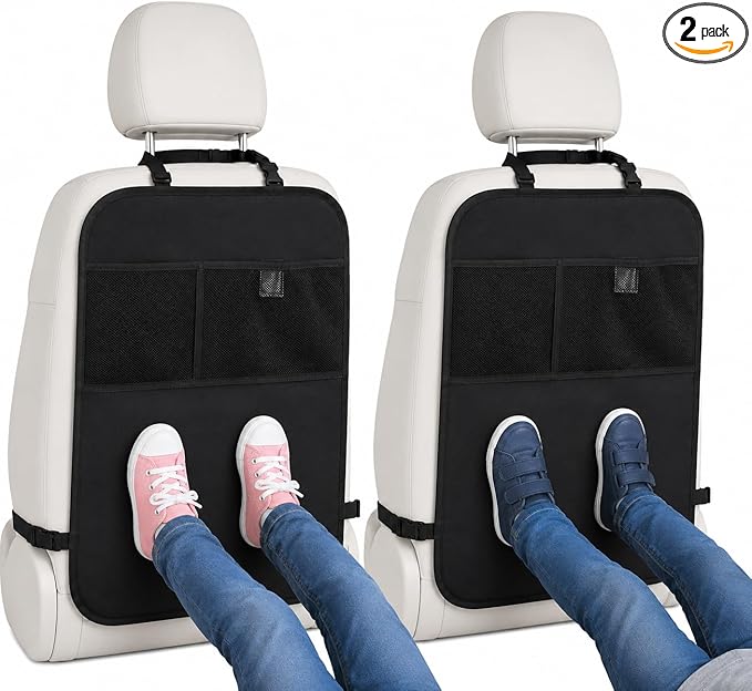 Enovoe Back Seat Cover for Kids Extra Large - 2 Pack with Multi Pocket Storage Organizer - Back Seats Protector for Upholstery from Dirt, Mud, Scratches - Waterproof Car Seat Protector for Kids