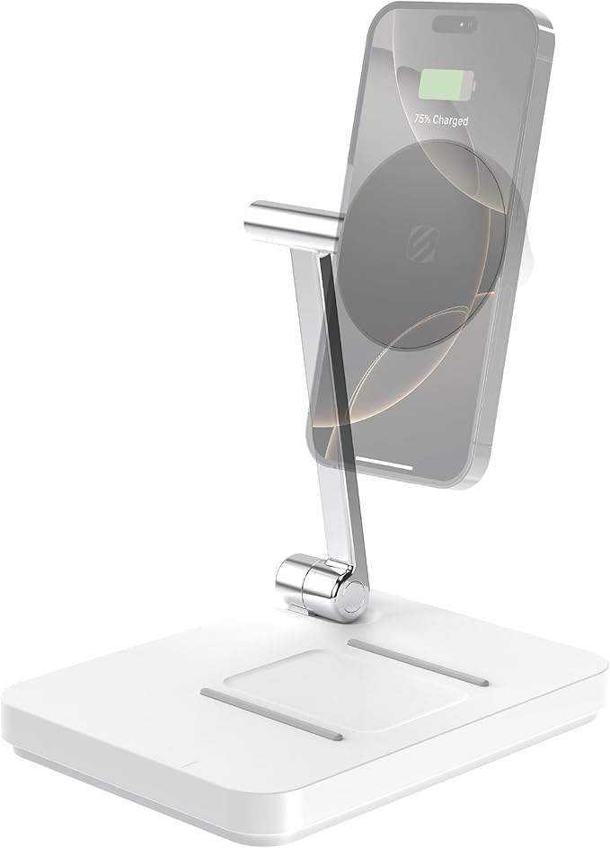 Scosche MagicMount Base MS Foldable Fast Wireless Charging Station for Desk, Phone Charger for MagSafe iPhone 16/15/14/13/12/AirPods Pro with Apple Watch Charger Stand