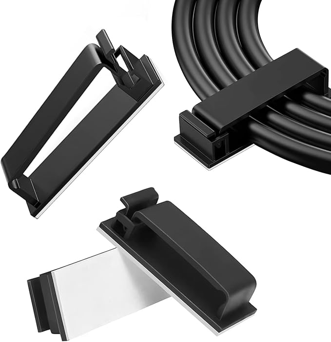 Adhesive Cable Clips Holder, Outdoor Light Clips, Black Cord Wire Clips, Sturdy Nylon Cord Wall Finisher Wire Clamp for Home, Car, Office Desk Wire Management (Black, L-100 PCS)