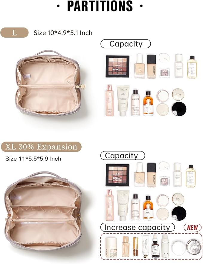EACHY Travel Makeup Bag, Large Capacity Cosmetic Bag for Women, Waterproof PU Leather, Flat Open Portable Toiletry Bag for Skincare, Brushes & Travel Essentials