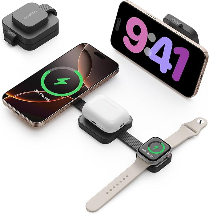 2026 for iPhone 16 Pro Max 3 in 1 Foldable Wireless Charging Station for MagSafe Magnetic Charger, Travel Stand 20W Charge Multiple Devices for iPhone 16/15/14/12/11/X-Apple iWatch Ultra/SE AirPods
