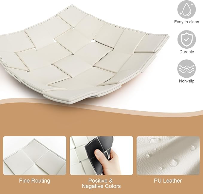 PU Leather Valet Tray for Men Women Key Holder Bowl for Entryway Table Bedside Nightstand Desk Tray for Wallet, Keys Men's Gift - Small, 7.1" D x 7.1" W x 2" H