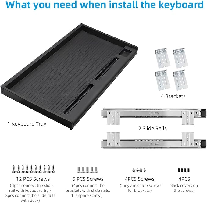 TOOCUST Under Desk Keyboard Tray, 20" Wx11"D Sturdy Key Board Tray Under Desk Slide with Pen Tray, Desk Extender with Pen Holder,Black