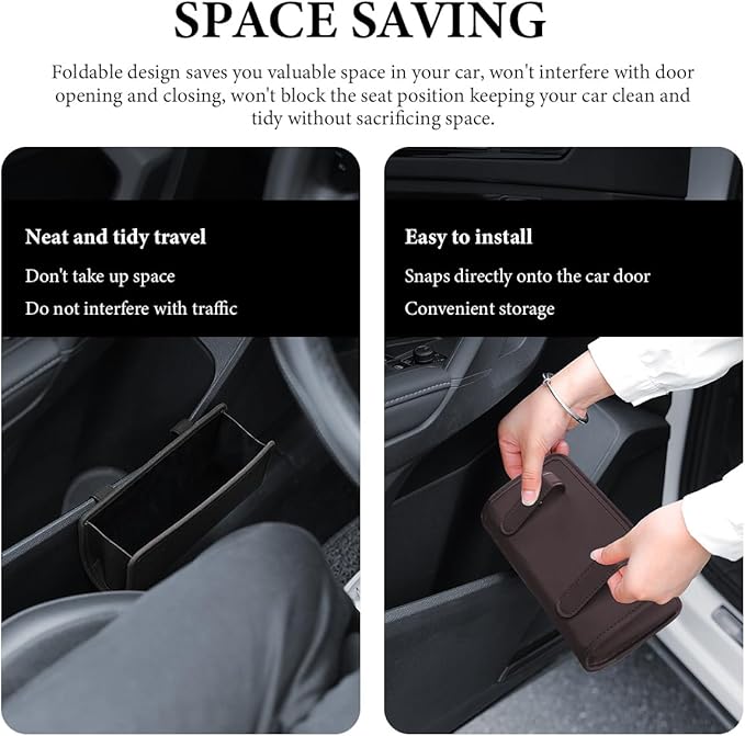 DXNQ Car Trash Can, Leather Foldable Hanging Trash Bag, Multi-Function Mini Storage Box Garbage Can for Car Back Seats and Side Door, Black