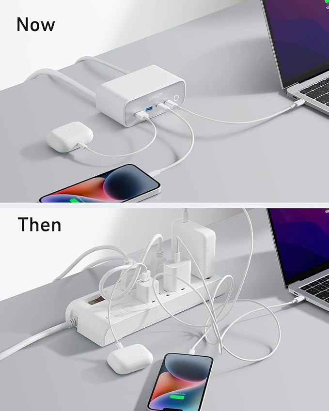 Anker 525 Charging Station, 7-in-1 USB C Power Strip for iphone13/14, 5ft Extension Cord with 3AC,2USB A,2USB C,Max 65W Power Delivery Desktop Accessory for MacBook Pro, Home, Office (Aurora White)