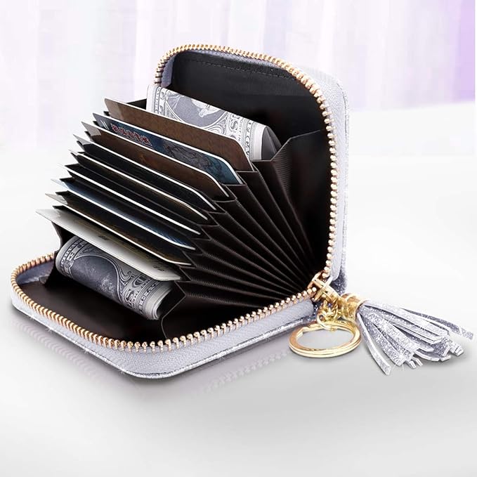 Coco Rossi Women's Small Credit Card Wallet RFID Glitter Cute Credit Card Holder Wallets for Women -Silver