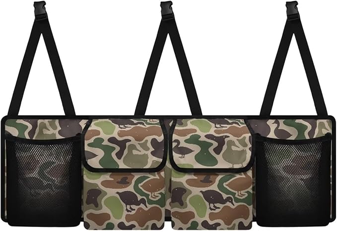 Duck Hunter Camo Hanging Car Organizer Large Capacity Backseat Hanging Storage Accessories Collapsible Cargo Storage Bag with 4 Pockets Universal Fit for Cars SUV Sedans