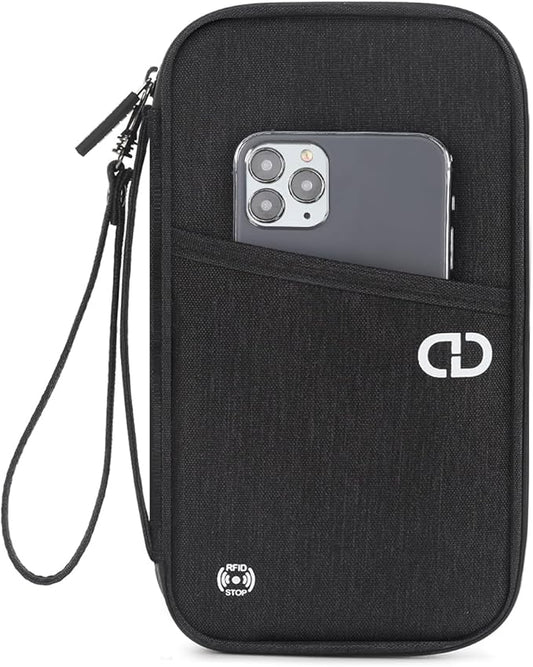 Travel Passport Holder - Family Passport Wallet Holder, Lightweight Portable Travel Document Organizer Passport Card Cover with Zipper Pocket (Black)