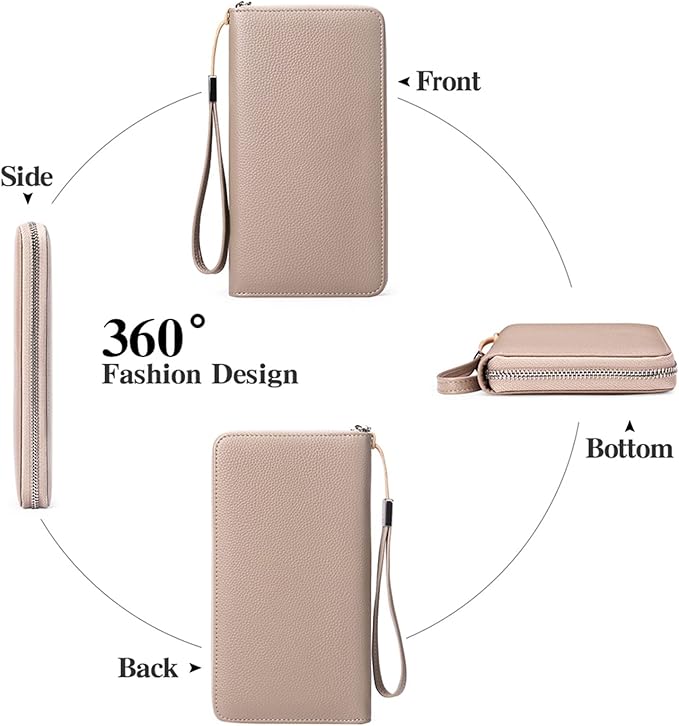 GOIACII Womens Wallet RFID Blocking Leather Zip Around Wallet Large Capacity Long Purse Credit Card Clutch Wristlet | RFID Blocking, Zip Around, Large Capacity, Long, Credit Card, Clutch